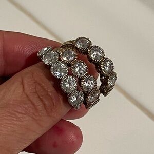 Judith Ripka Elegant Three Stackable Gold, Silver and Pink Women's Rings Set